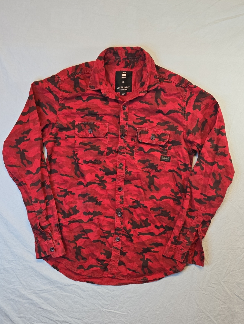 G-Star Raw Red and Black Camo Button Down Long Sleeve Casual Dress Shirt